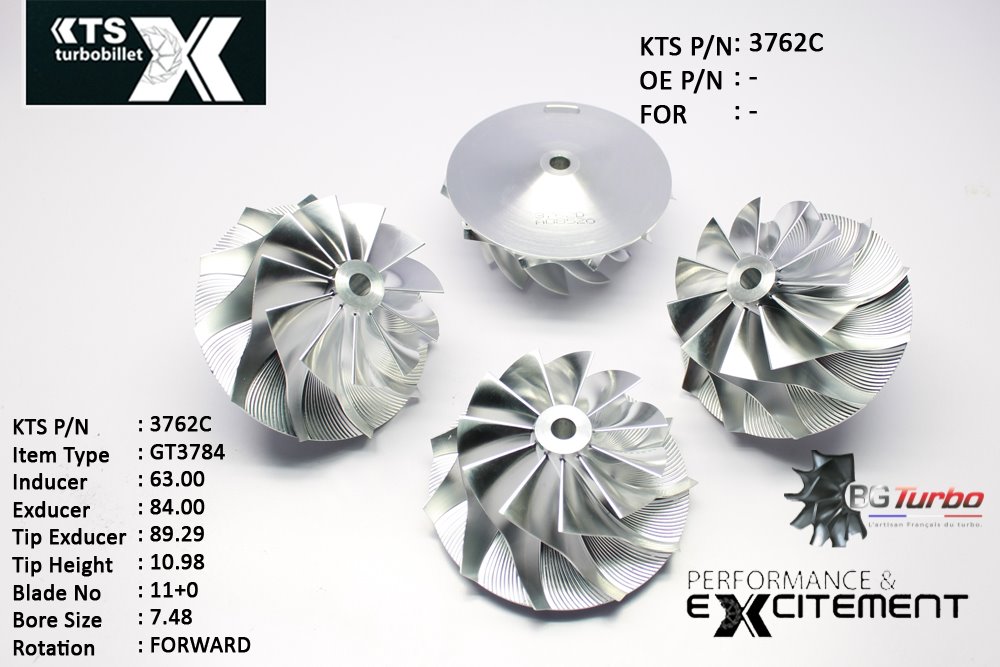 Turbo ROUE FORGÉE MFS PERFORMANCE - 11+0 PALES - INDUCER : 63 - EXDUCER : 84 - TYPE : GT3784ANGLE : 45° - ROTATION : Forward - SUPER BACK : 5,4 - BORE SIZE : 7,48
